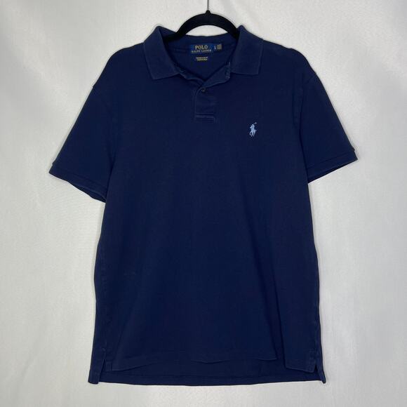 Polo Ralph Lauren Classic Fit Mens L Navy Short Sleeve Polo Preppy Casual Iconic - Picture 1 of 7